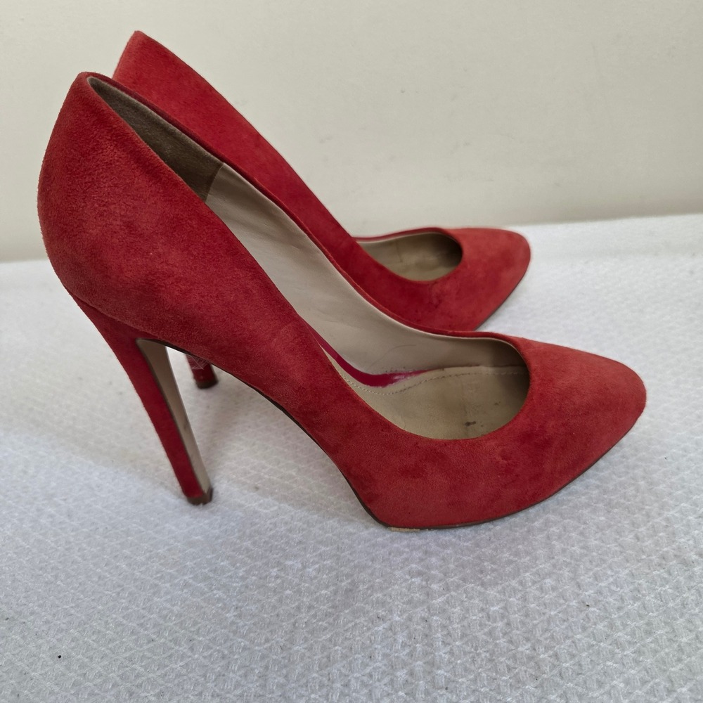 Aldo Red Suede Pointed Toe High Heel Pumps Hidden Platform Size 38 Womens